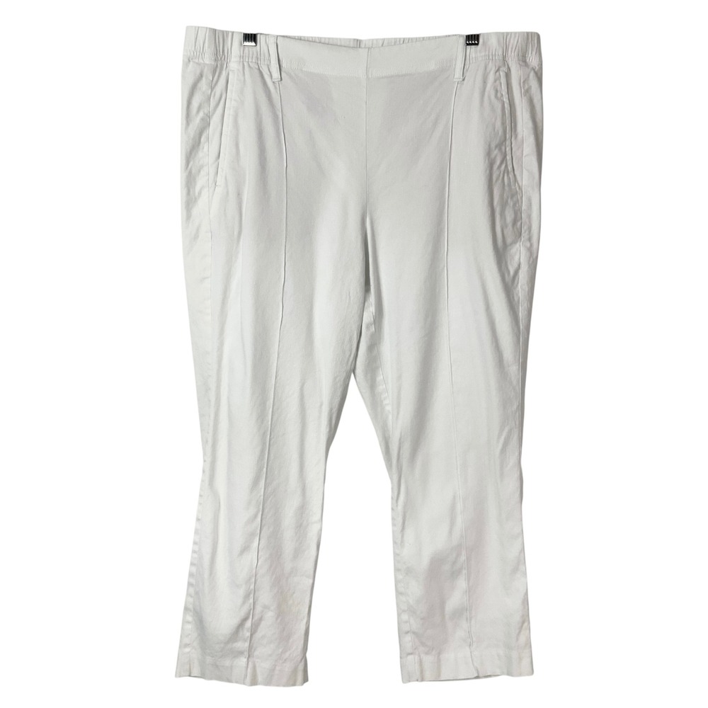 J. Jill Linen Stretch White Cropped Pants L Petite Pull On Flat Front Seams